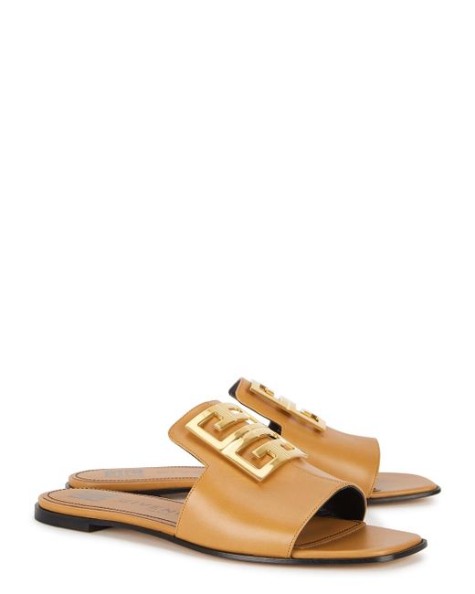 Givenchy 4g Brown Leather Sliders - Lyst