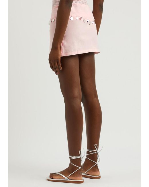 GIMAGUAS Pink Mako Embellished Cotton Mini Skirt