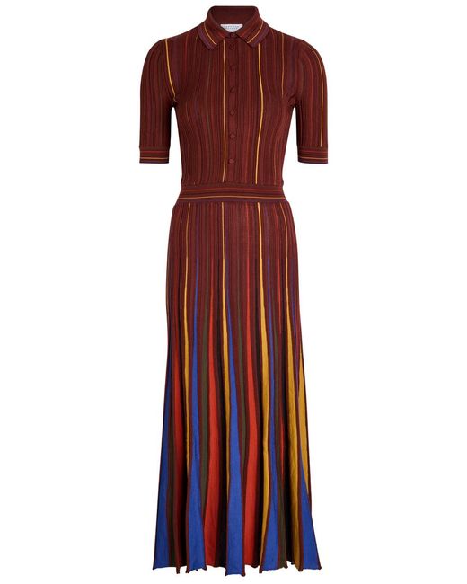 Gabriela Hearst Red Calypso Striped Wool Midi Shirt Dress