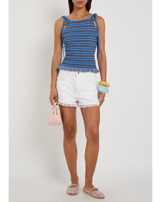 Ganni Blue Striped Cotton-Knit Top