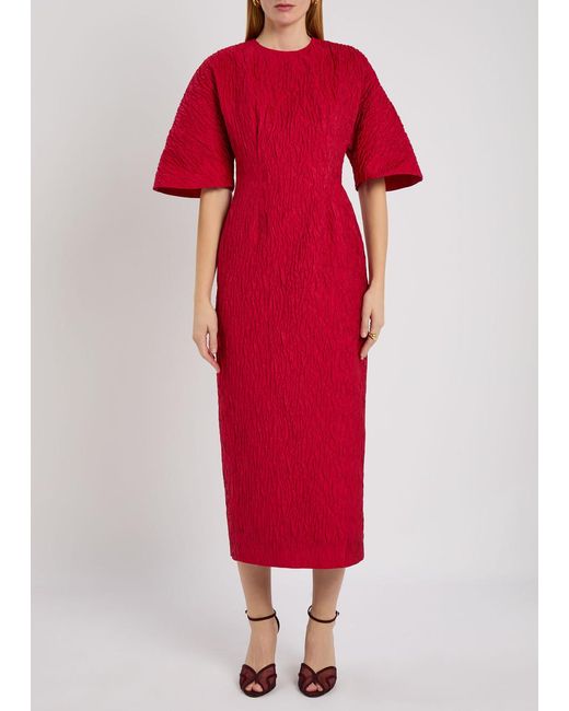 Roksanda Red Falah Cloqué Midi Dress