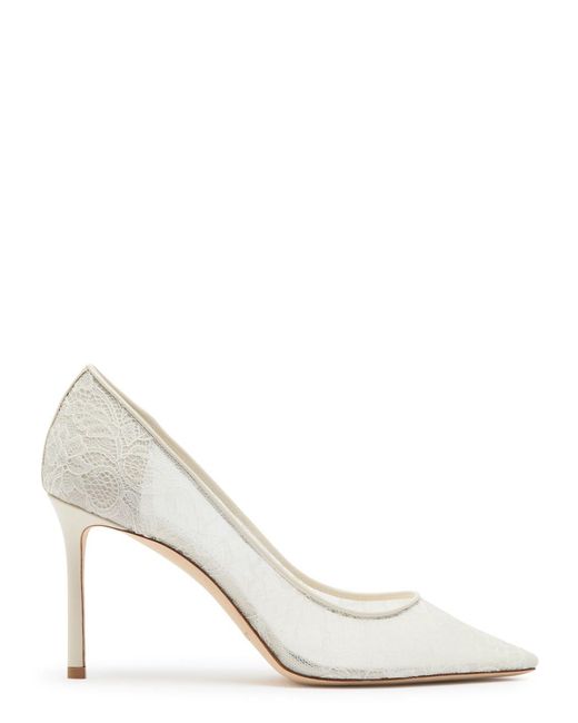 Jimmy Choo White Romy 85 Lace Pumps