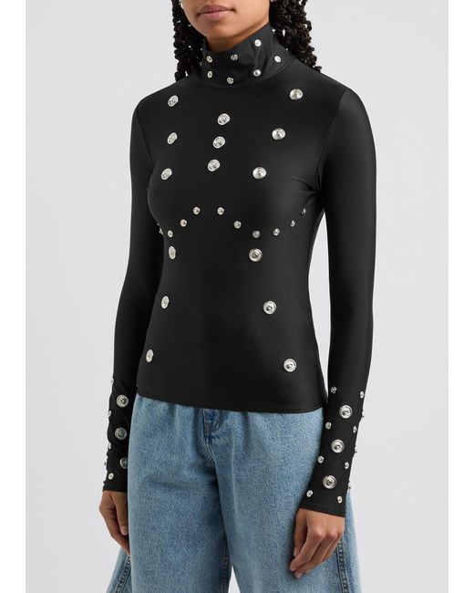 Coperni Black Studded Stretch-Jersey Turtleneck Top