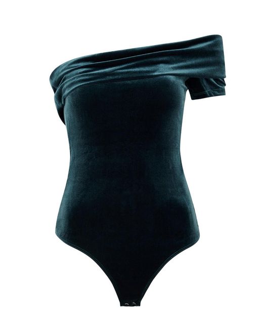 Agolde Blue Bree One-shoulder Velvet Bodysuit