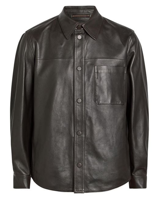 Slowear Black Leather Overshirt Jacket for men