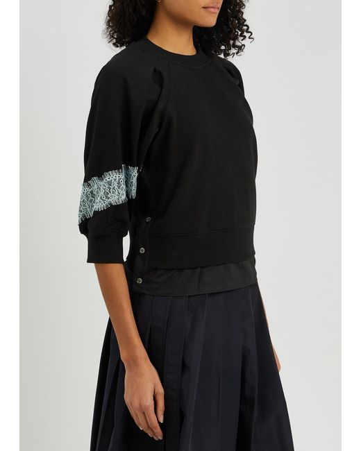 3.1 Phillip Lim Black Lantern Lace-panelled Cotton Sweatshirt