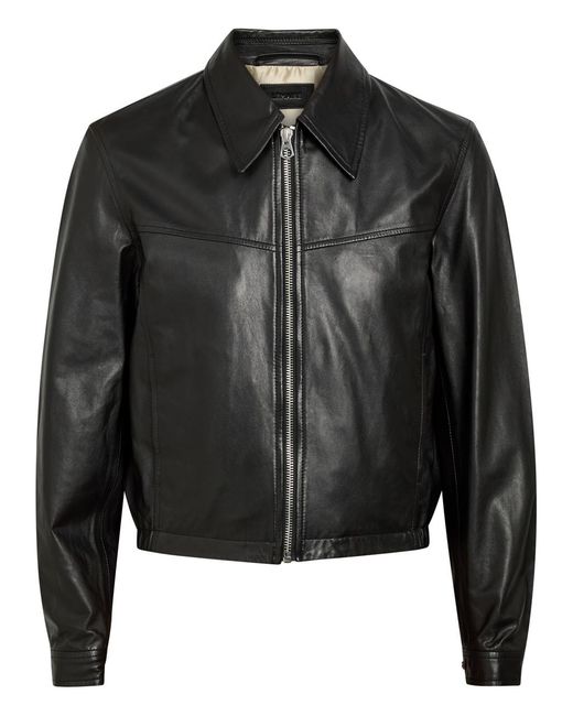 Lemaire Black Leather Biker Jacket for men