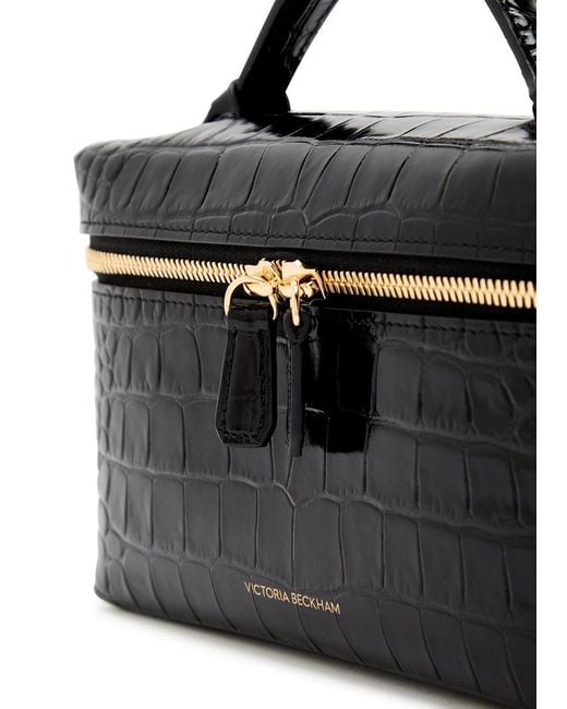 Victoria Beckham Black Vanity Crocodile-Effect Glossed Leather Cross-Body Bag