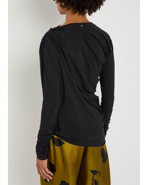 High Black Aslant Draped Stretch-Jersey Top
