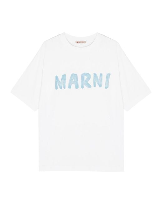 Marni White Logo-print Cotton T-shirt