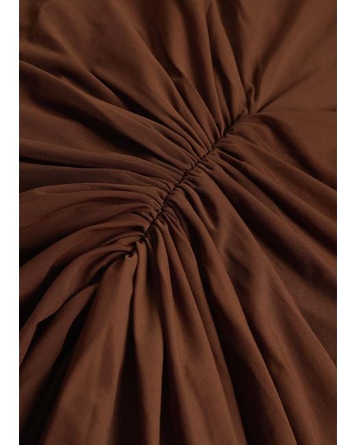 Ronny Kobo Brown Scorpio Ruched Tissue Jersey Maxi Dress