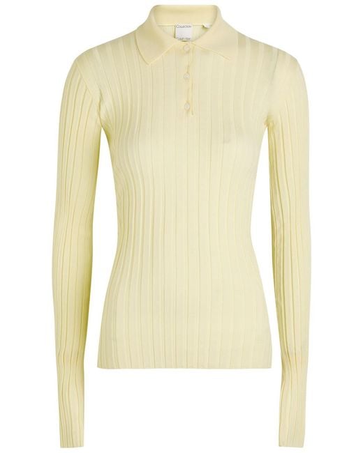 Calvin Klein Yellow Amber Ribbed Wool Polo Top