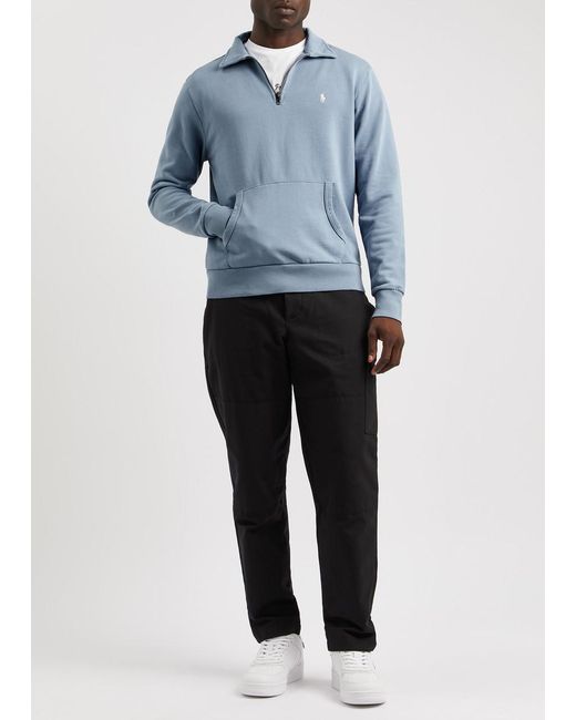Polo Ralph Lauren Blue Half-Zip Logo Cotton Sweatshirt for men
