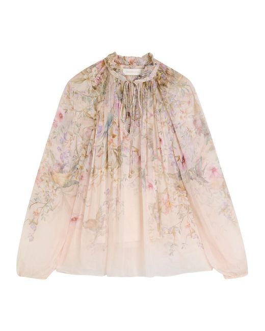 Zimmermann Natural Rebellion Billow Floral-Print Georgette Blouse