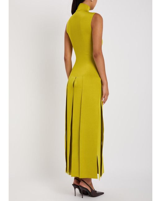 Alaïa Yellow Pleated Stretch Fine-Knit Maxi Dress