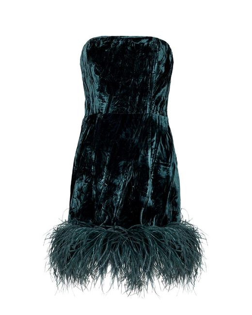 16Arlington Blue Minelli Feather-trimmed Velvet Mini Dress