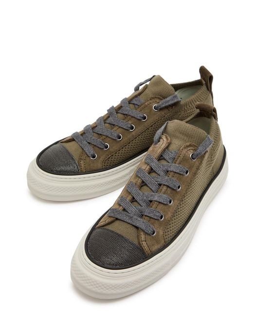 Brunello Cucinelli Green Stud Knit Sneakers