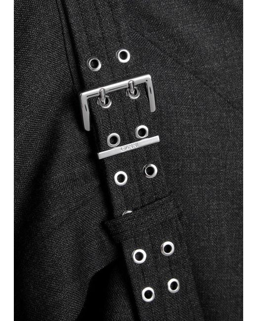 Ganni Black Belted Twill Midi Wrap Skirt