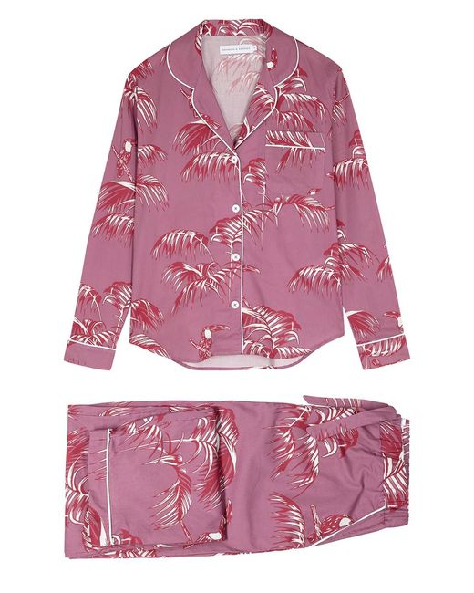 Desmond & Dempsey Red Bocas Printed Cotton Pyjama Set