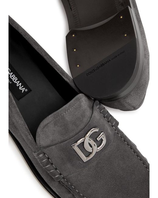 Dolce & Gabbana Gray Logo Suede Loafers for men