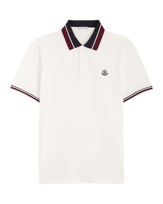 Moncler White Piqué Cotton Polo Shirt for men