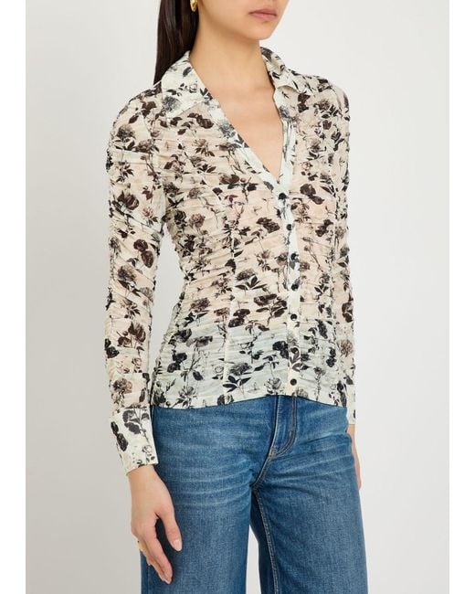 Alice + Olivia Natural Portia Ruched Mesh Top