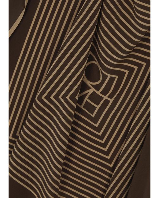 Totême  Brown Totême Striped Logo-print Silk Scarf