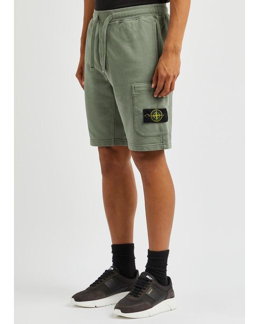Stone Island Green Logo Cotton Shorts for men