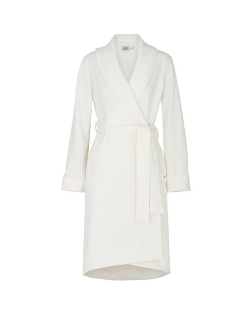 Ugg White Duffield Ii Fleece Lined Cotton Jersey Robe , Robe, Belt Loops