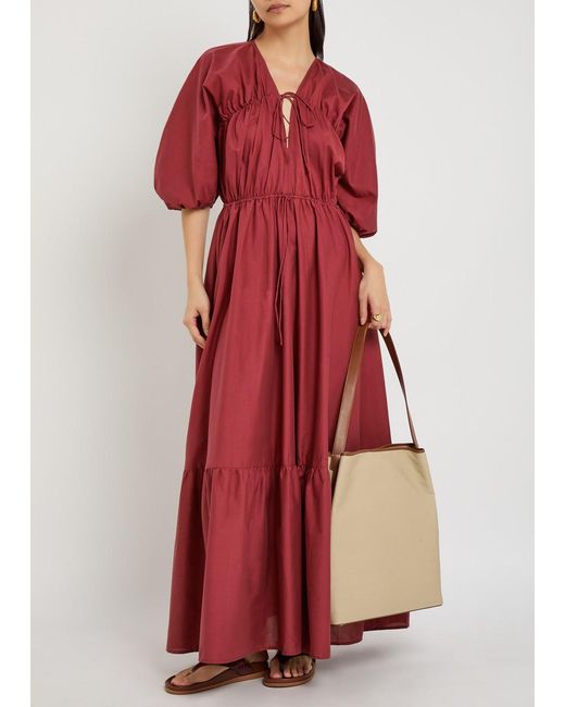 Faithfull The Brand Red Sigrid Drawstring Cotton Maxi Dress