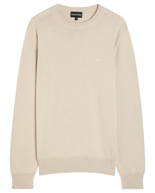 Emporio Armani Natural Logo-Embroidered Cotton-Knit Jumper for men