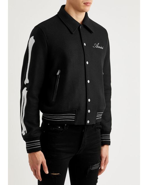 Amiri Black Bones Wool-blend Varsity Jacket for men