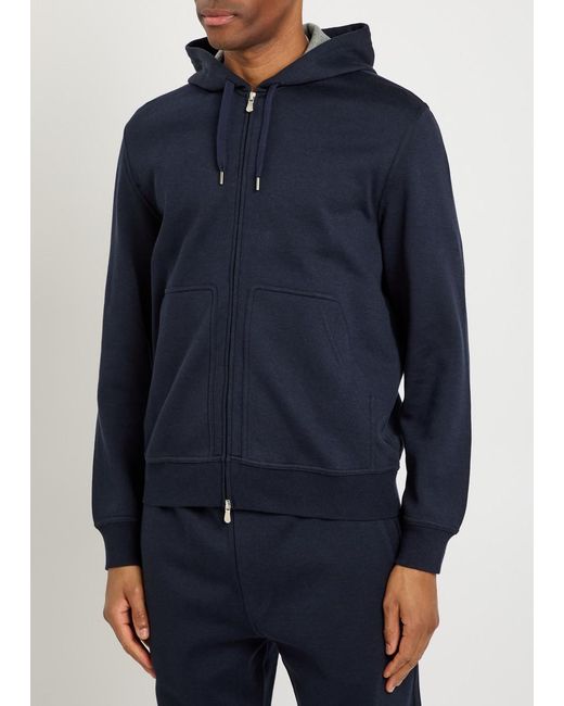 Brunello Cucinelli Blue Hooded Cotton-Blend Sweatshirt for men