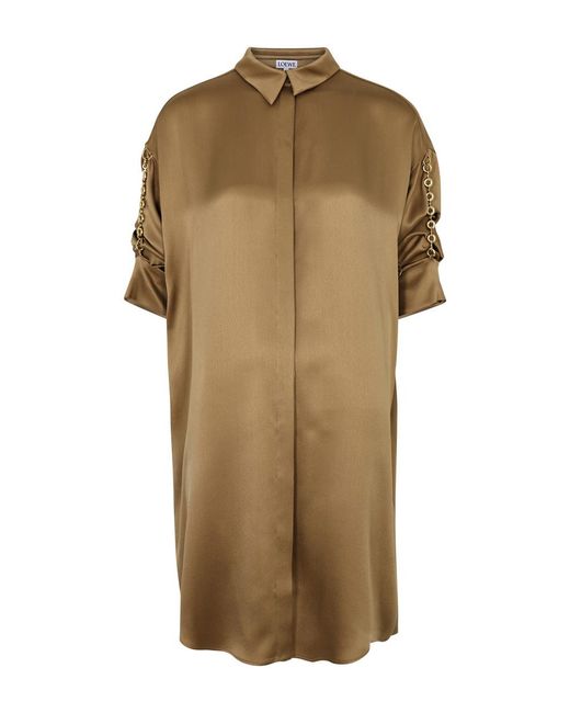 Loewe Natural Chain-Embellished Silk-Satin Shirt Dress