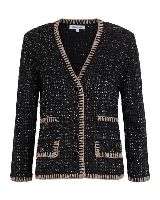 Veronica Beard Black Cerani Sequin-Embellished Knit Jacket