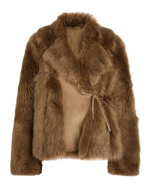Nour Hammour Brown Verena Shearling Wrap Jacket
