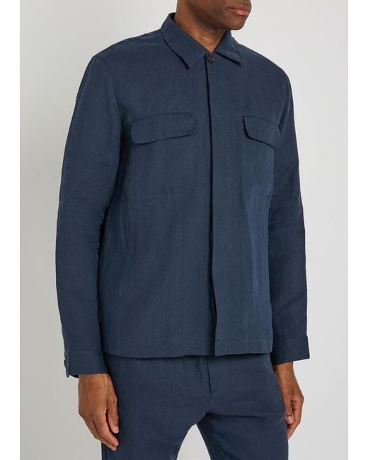 Sunspel Blue Linen Overshirt for men