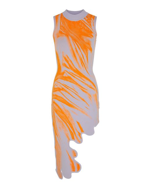 Ph5 Orange Mia Wavy Asymmetric Stretch-knit Dress