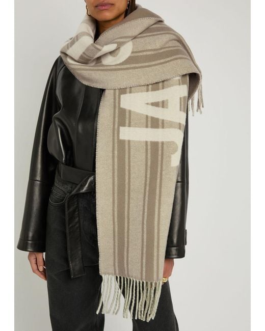 Jacquemus Natural L'Echarpe Logo Fringed Wool Scarf
