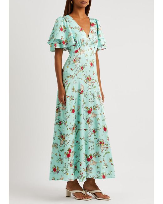 Kitri Green Tallulah Printed Satin Maxi Dress