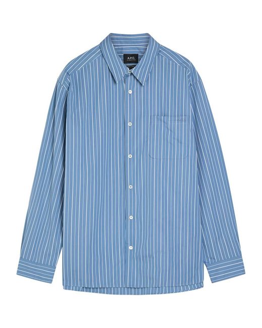 A.P.C. Blue Striped Cotton-Poplin Shirt for men