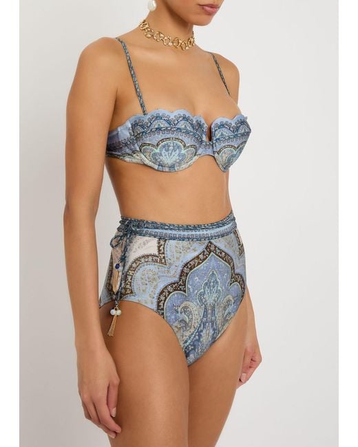 Zimmermann Blue Wanderlust Patterned Bikini Top