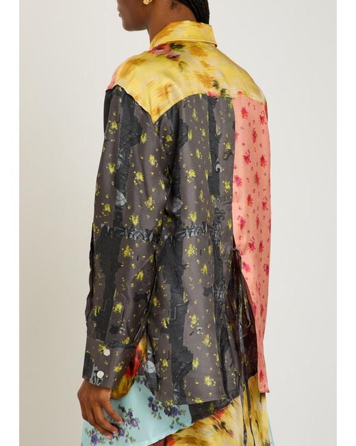 Ganni Yellow Panelled Silk Shirt