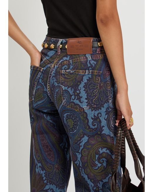 Etro Blue Paisley-Print Wide-Leg Jeans