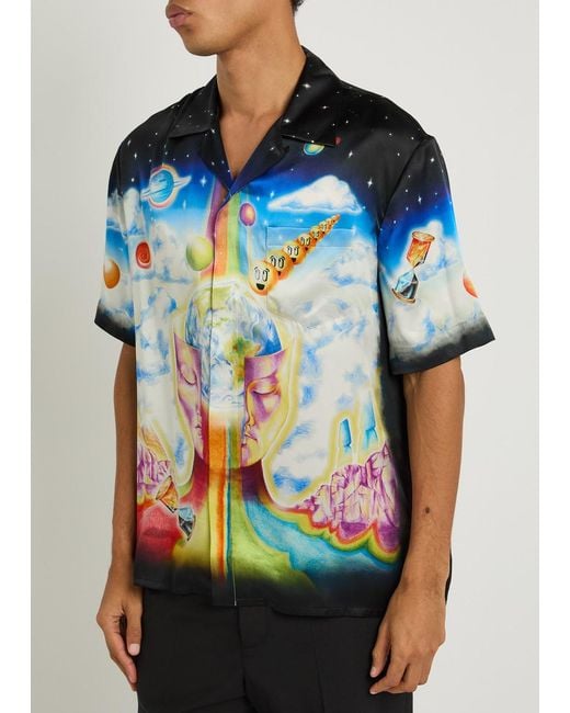 Casablanca Blue The Essential Experience Printed Silk Shirt for men