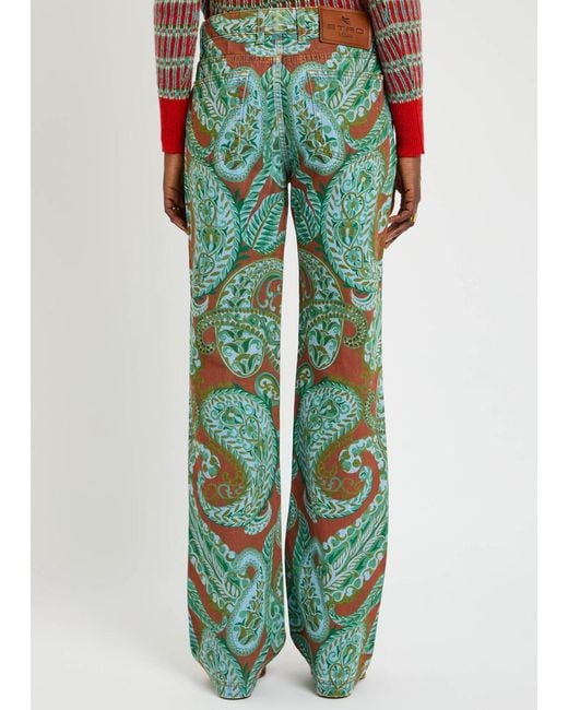Etro Green Printed Flared-Leg Jeans