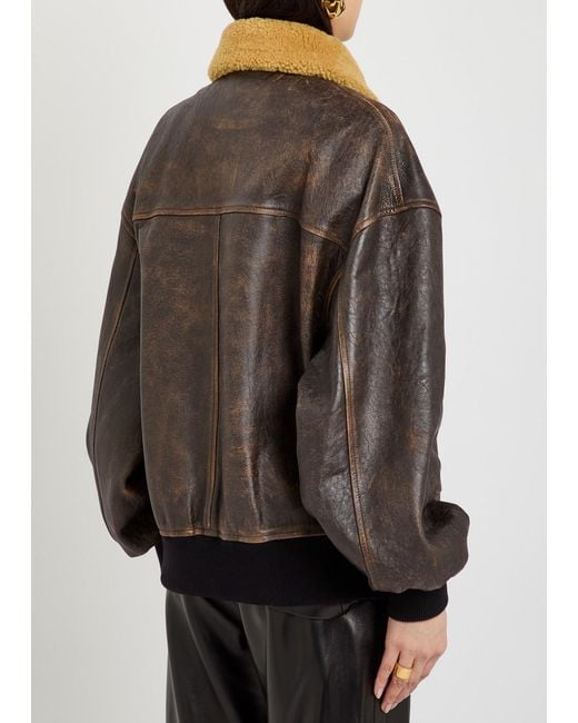 Khaite Brown Sandor Shearling-Collar Leather Jacket