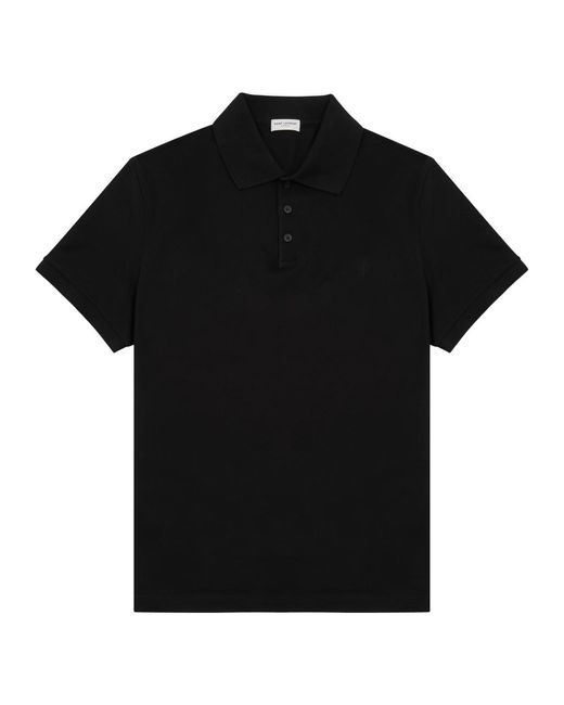 Saint Laurent Black Logo-Embroidered Piqué Cotton Polo Shirt for men