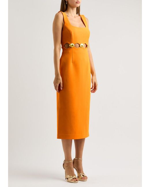 Rebecca Vallance Orange Sirene Embellished Crepe Midi Dress