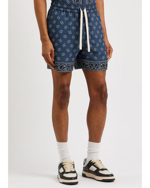 Palm Angels Blue Bandana-print Shorts for men